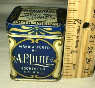 Antique Typewriter Ribbon Tin Litho Can Vintage A.  P.  Little Tall Rochester Ny