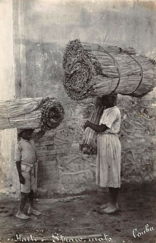 Haiti,  Woman & Boy Carrying A Load Of Straw Mats,  Couba Real Photo Pc C 1930 