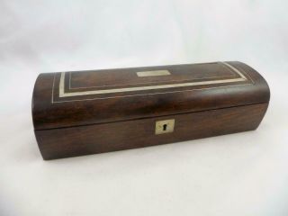 Antique Victorian Rosewood Inlaid Wooden Pen Trinket Cufflink Box C1880 