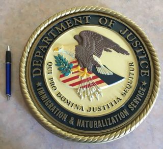 Vintage Immigration Naturalization Service Department Of Justice Wall Plaque 14”