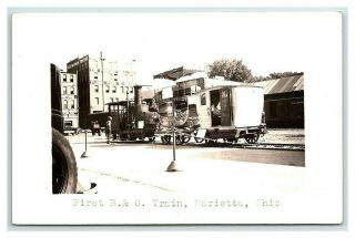 Two Vintage Postcards Rppc First B And O Train Marietta Ohio C1