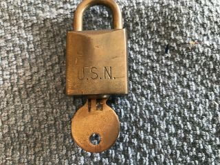 Usn Chicago Lock Co Padlock Vintage Antique Military Old Key Navy Rare