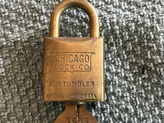 USN Chicago Lock Co Padlock Vintage Antique Military Old Key Navy RARE 4