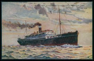 British India Steam Navigation Company Line Ship Neuralia Nevasa 1910s Postcard