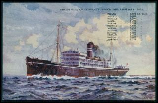 British India Steam Navigation Company Line Ship London England 1910s Postcard D