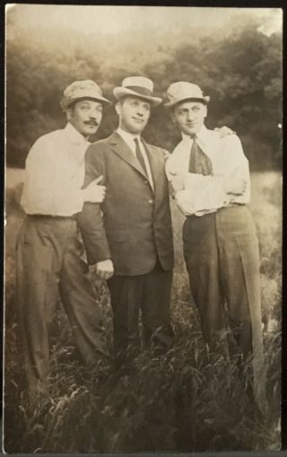 Real Photo Postcard Rppc Three Lithuanian Men Stand In Tall Grass Chicago Il