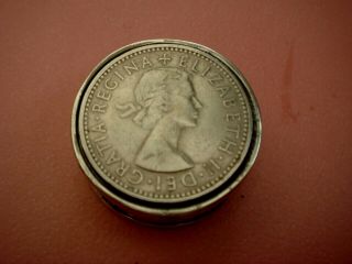 Solid Sterling Silver Hallmarked Shilling Elizabeth Ii Coin Set Snuff Pill Box