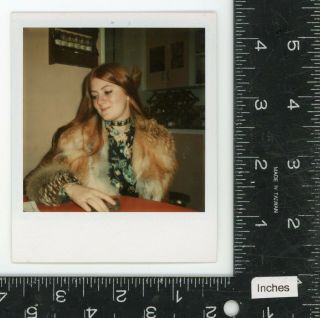 Pretty Stylish redhead woman in fur jacket Vintage color snapshot photo Polaroid 2