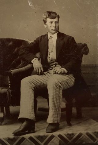 Antique American Handsome Young Man School Boy Sits Tintype Photo