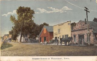 Winthrop Iowa Main Street Outskirts Wagon Shop Buggy Painting Barn House 1908
