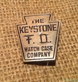 1930s Keystone Watch Case Company Philadelphia Silver Tone Employee Badge Pin
