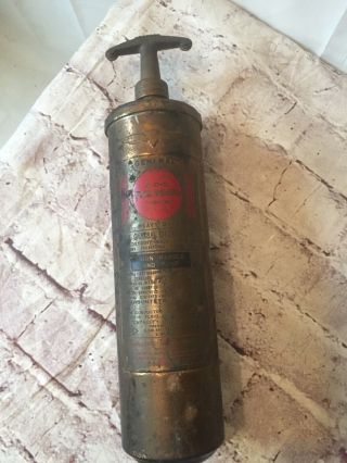 Vintage S - O - S Fire Guard Hand Pump Brass Fire Extinguisher Early 1900s.