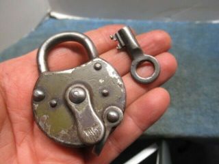 Unusual Old (german) Padlock Lock.  With The Key.  Unmarked.  N/r