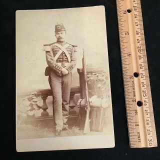 Cabinet Photo Of Civil War Or Militia Soldier With Rifle & Complete Uniform