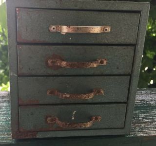 Vintage Small Green Metal 4 Drawer Parts Cabinet Tool Box Factory Industrial