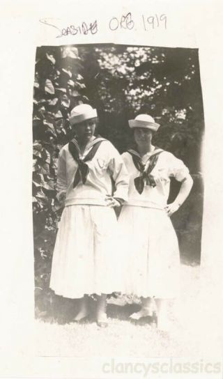 1919 Two Pretty Young Women Sailor Uniforms Seaside Oregon 2
