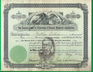 1905 Nashua,  N.  H.  Stock Certificate Ancient Order Of Hibernians O 