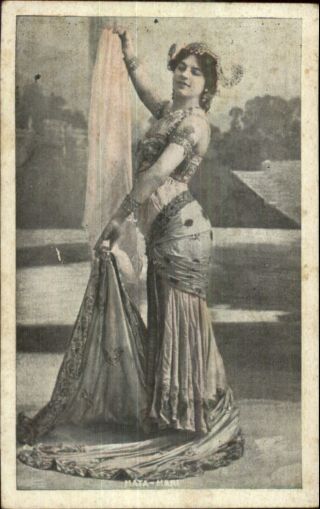 Sexy Woman Early Burlesque Pin - Up Girl Exhibit Card Postcard Back Mata - Hari