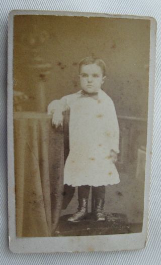 Antique Cdv Photo Of Cute Boy In Dress By Sutterley & Sawyer Wilmington Delaware