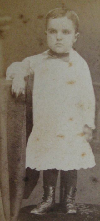 ANTIQUE CDV PHOTO OF CUTE BOY IN DRESS BY SUTTERLEY & SAWYER WILMINGTON DELAWARE 2