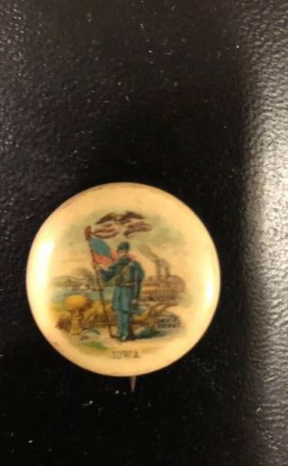 Antique Iowa Crest Pinback Button Sweet Caporal Cigarette Whitehead & Hoag 1896