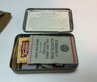 Vintage early Period Boy Scouts of America Tin First Aid Kit Contents Cloth case 3