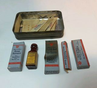 Vintage early Period Boy Scouts of America Tin First Aid Kit Contents Cloth case 4