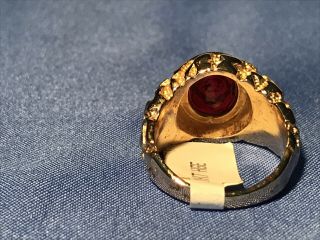 MASONIC LODGE RING RED OVAL STONE 18K HGE GOLD NUGGET STYLE SIZE 10 USA MADE 4