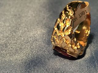 MASONIC LODGE RING RED OVAL STONE 18K HGE GOLD NUGGET STYLE SIZE 10 USA MADE 6