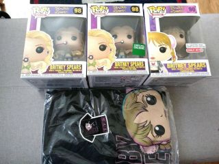Funko Pop Britney Spears Set Of 3 With Rare T - Shirt