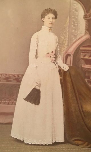 1880’s Cabinet Card Photo Pretty Teenage Girl White Dress Waukegan Ill.