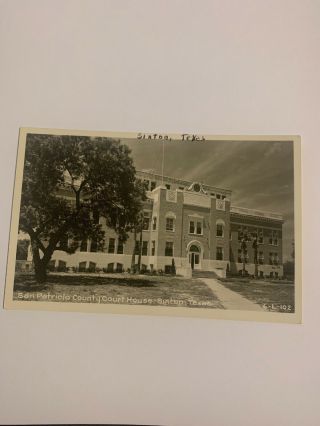 Vintage Rppc Postcard San Patricia County Courthouse Sinton Texas Real Photo