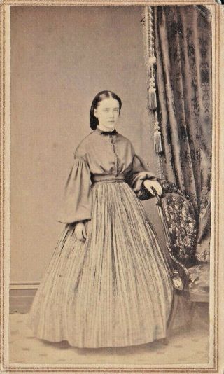 Pretty Teenage Girl Lovely Dress - Hair In Snood - Civil War Era - Early Cdv