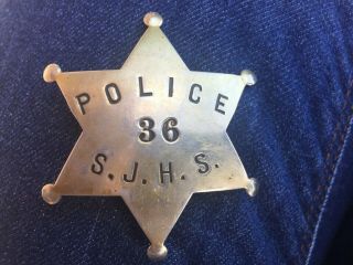 Vintage High School S.  J.  H.  S.  36 Medal Police Pin H.  A.  Sleeper Sac 