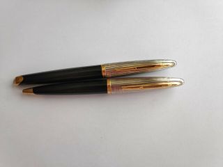 Waterman Carene Deluxe Set Ballpoint & Fountain Pen Oblique Fine Nib 18k
