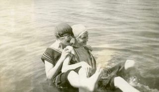 Zz107 Vtg Photo Two Women Swim Suits Swim Caps C Early 1900 