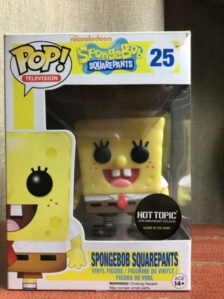 Pop Funko Sponge Bob Square Pants Hot Topic Vinyl Figure Glow In Dark Htf Euc
