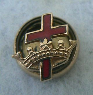 Old 14k Gold Knights Templar Crown & Cross Masonic Lapel Pin Tie Tac Screw Back