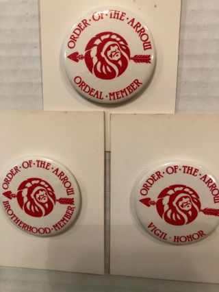 Oa Celluloid Buttons For All Three Honors: Ordeal,  Brotherhood And Vigil.
