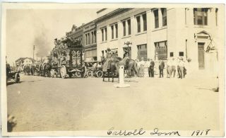 1918 Photo Ia Iowa Carroll Unknown Circus Parade Wagons Horses Crowd People