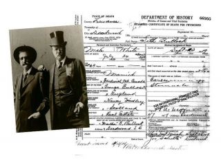 Deadwood Sheriff Seth Bullock Death Certificate,  President Teddy Roosevelt Photo