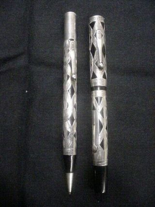 Antique Waterman’s Ideal 452 Sterling Silver Filigree Fountain Pen Pencil Set