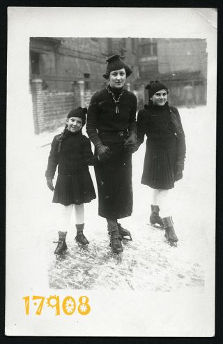 Sweet Girls And Mother Skating,  Winter Sport,  Vintage Photograph,  1930’s Hungary