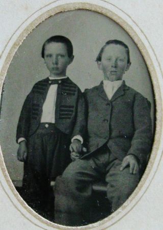 Tintype Photo Of 2 Handsome Dapper Affectionate Boys Brothers Holding Hands