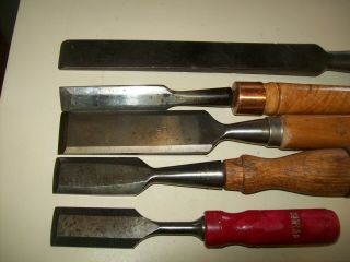 5 Different Vintage Wood Chisels 2 Greenlee 1 Dunlap Straight 3/4 