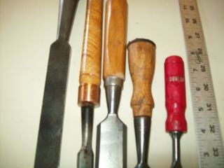 5 Different Vintage Wood Chisels 2 Greenlee 1 Dunlap Straight 3/4 
