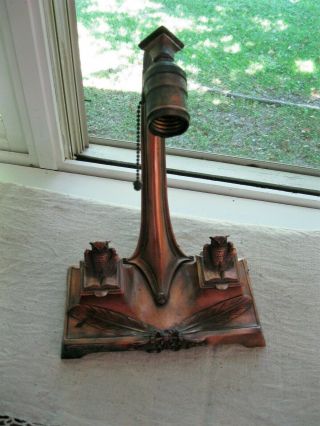 Antique Desk Lamp Double Owl Inkwell Copper 1930 