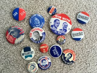 16 Vtg Pinback Buttons Pins Political Humphrey Teddy Wallace Johnson Eisenhauer