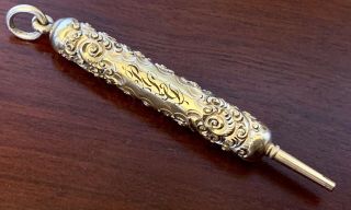 1800’s Gold Filled Repousse Chatelaine Pen Or Pencil Pendant Victorian Antique