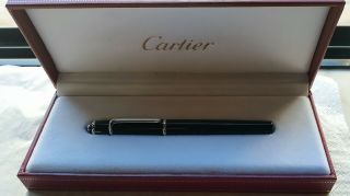 Cartier Diabolo Mini Black Resin Fountain Pen - Platinum Trims - F 18k Nib - Nos